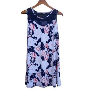 SJS Dress Shift Illusion Netted Neckline Floral Resort Packable Coverup